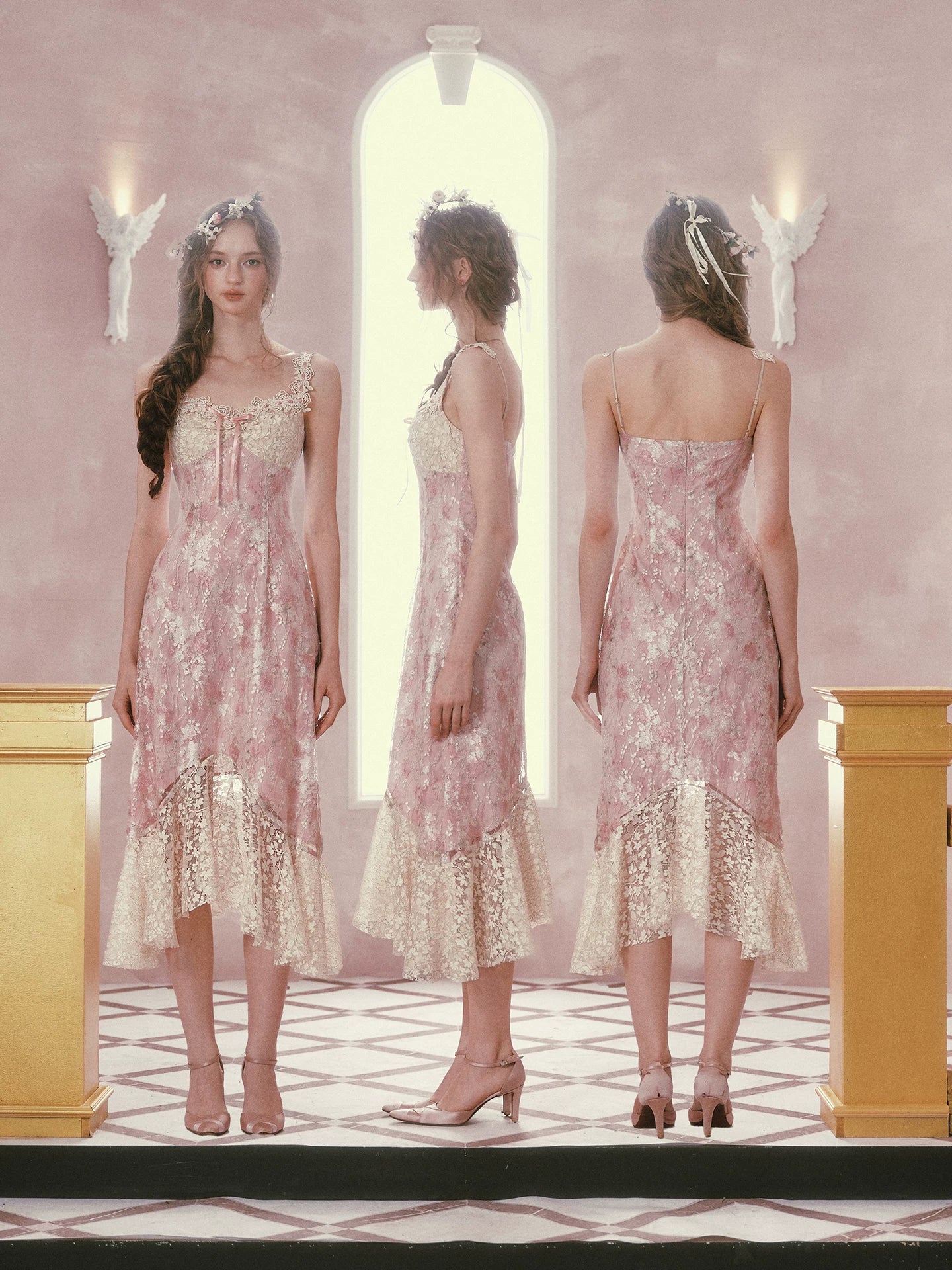 Floral Rococo Lace Mermaid Midi Dress