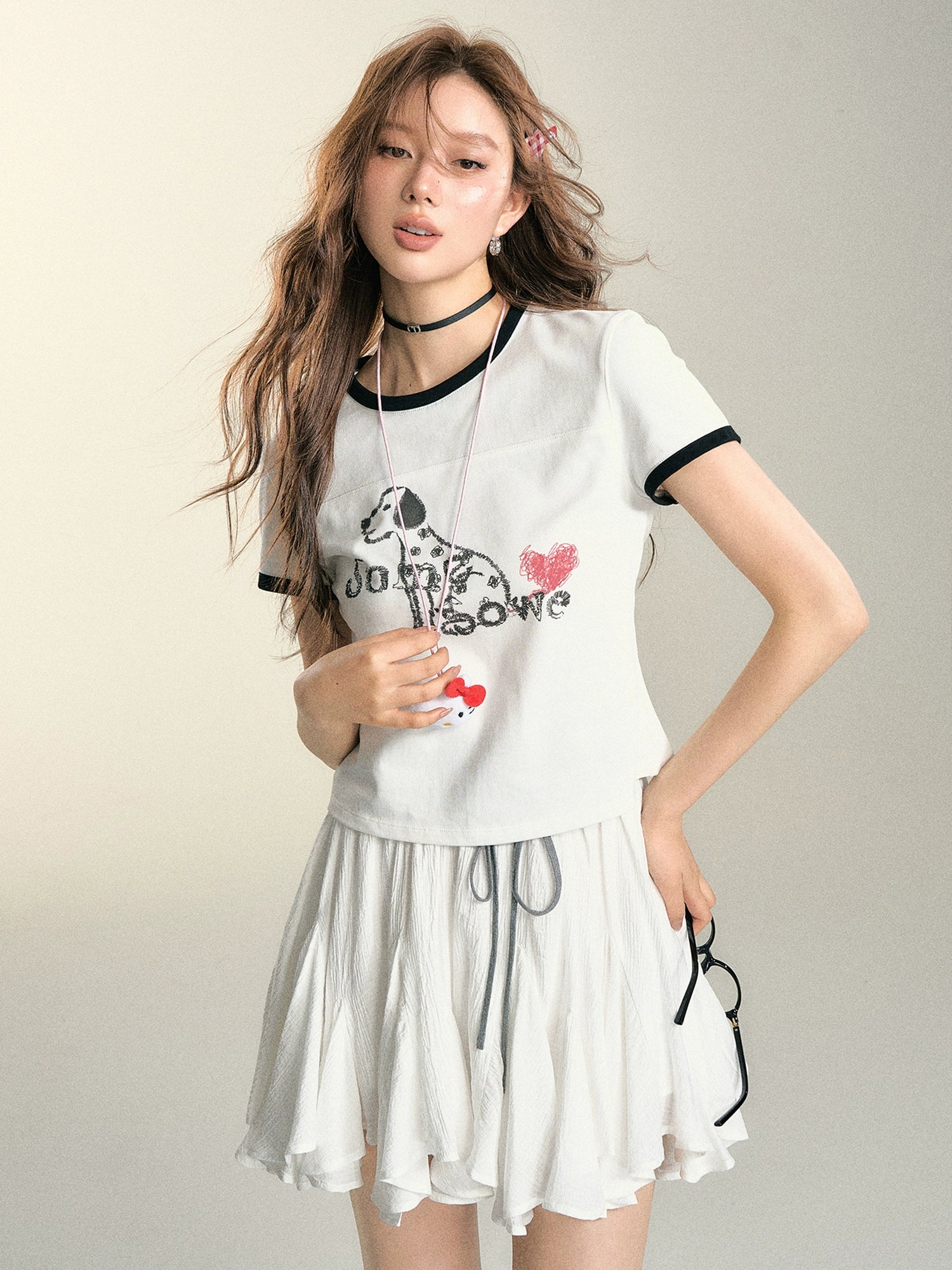 Black &amp; White Patchwork Dalmatian Print T-shirt