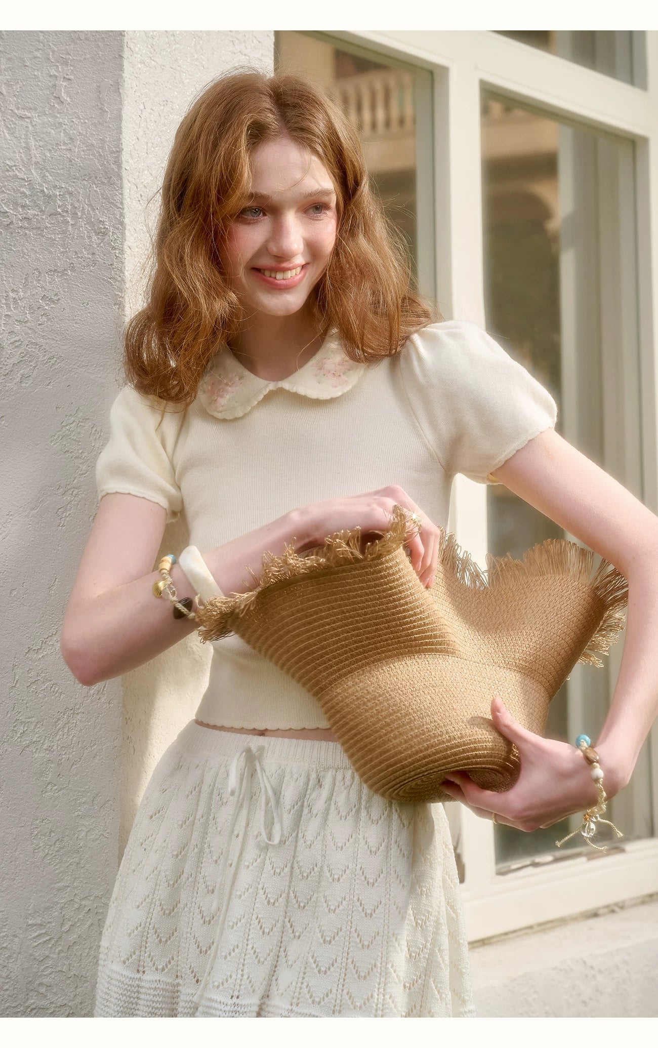 Frozen Flower Ribbon Embroidered Knit Top