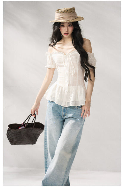 Cotton-Linen Fitted Short Sleeve Top