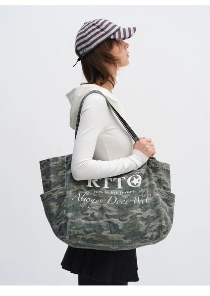 Washed Camouflage Canvas Tote Bag