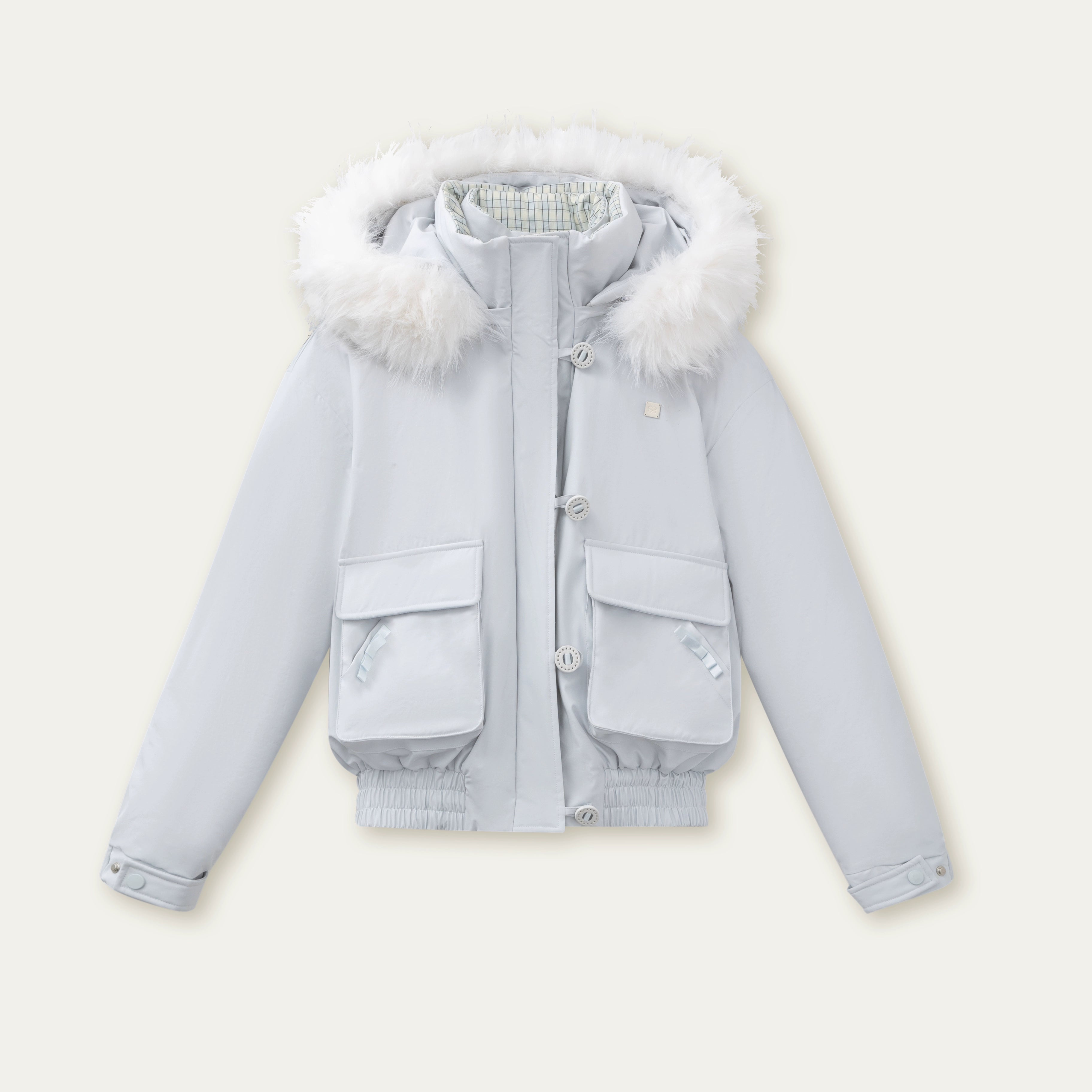 Glacier Blue &amp; Navy Plaid Panel Down Jacket