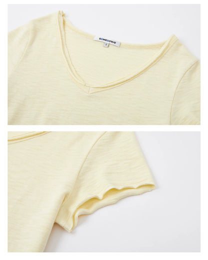 Slub Cotton Minimalist V-Neck Tee