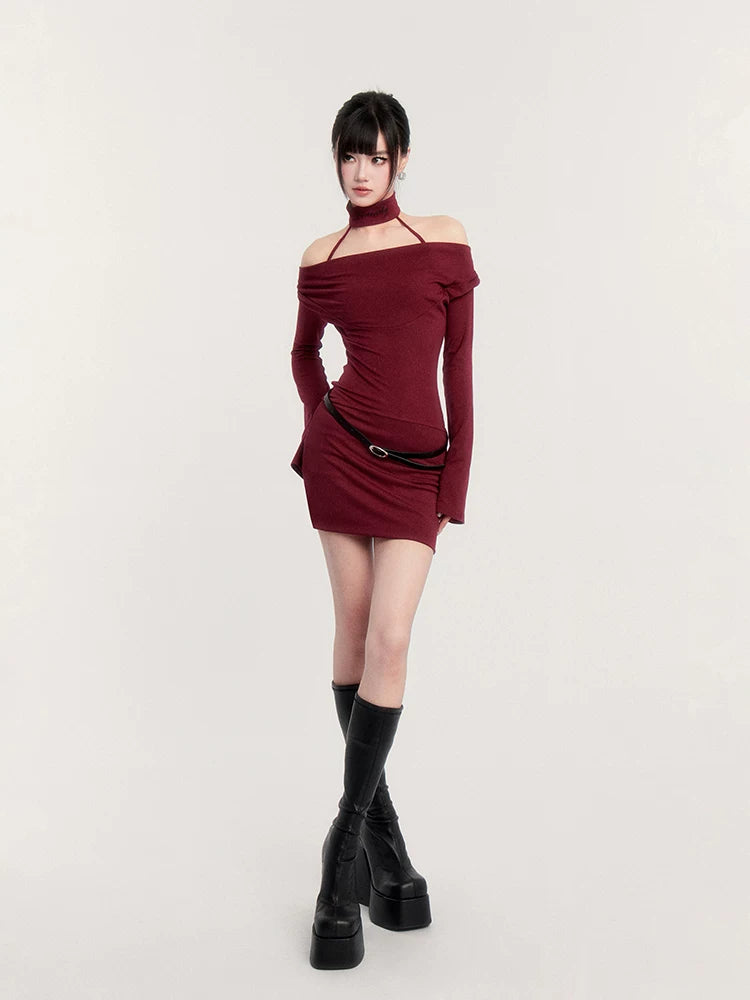 Dark Muse Cowl Neck Choker Bodycon Dress