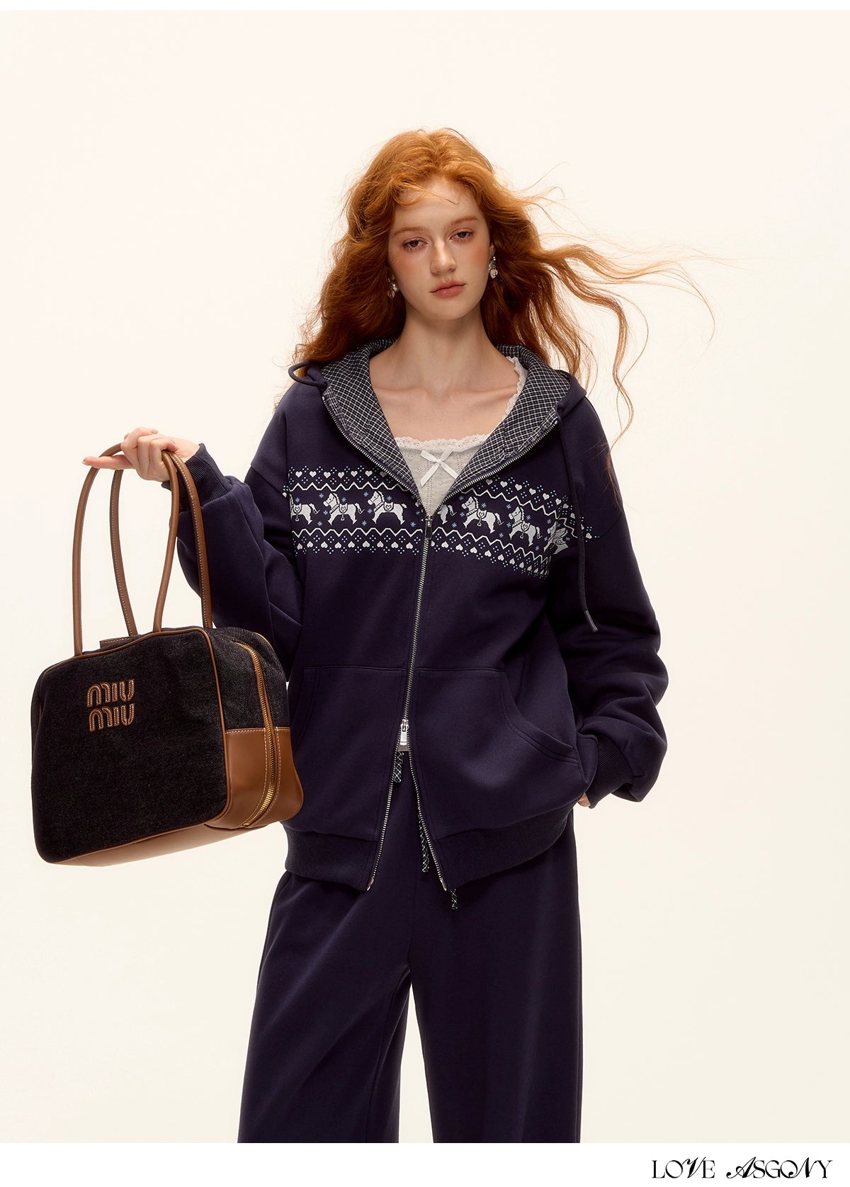 Zip-up Plaid Hoodie &amp; Wide-Leg Pants Set