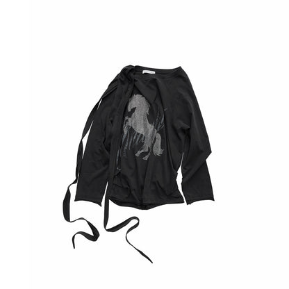 Rhinestone Shoulder-Tie Oversized Sweatshirt