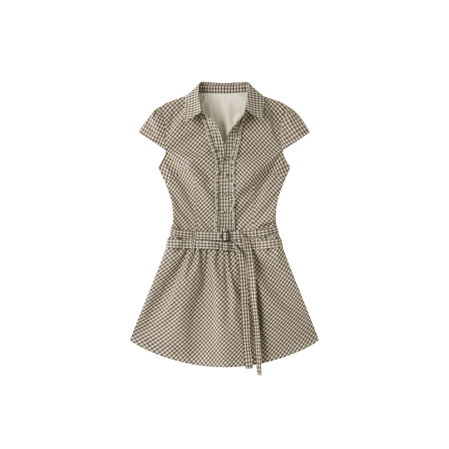 Ruffle Collar Plaid Shirt Dress