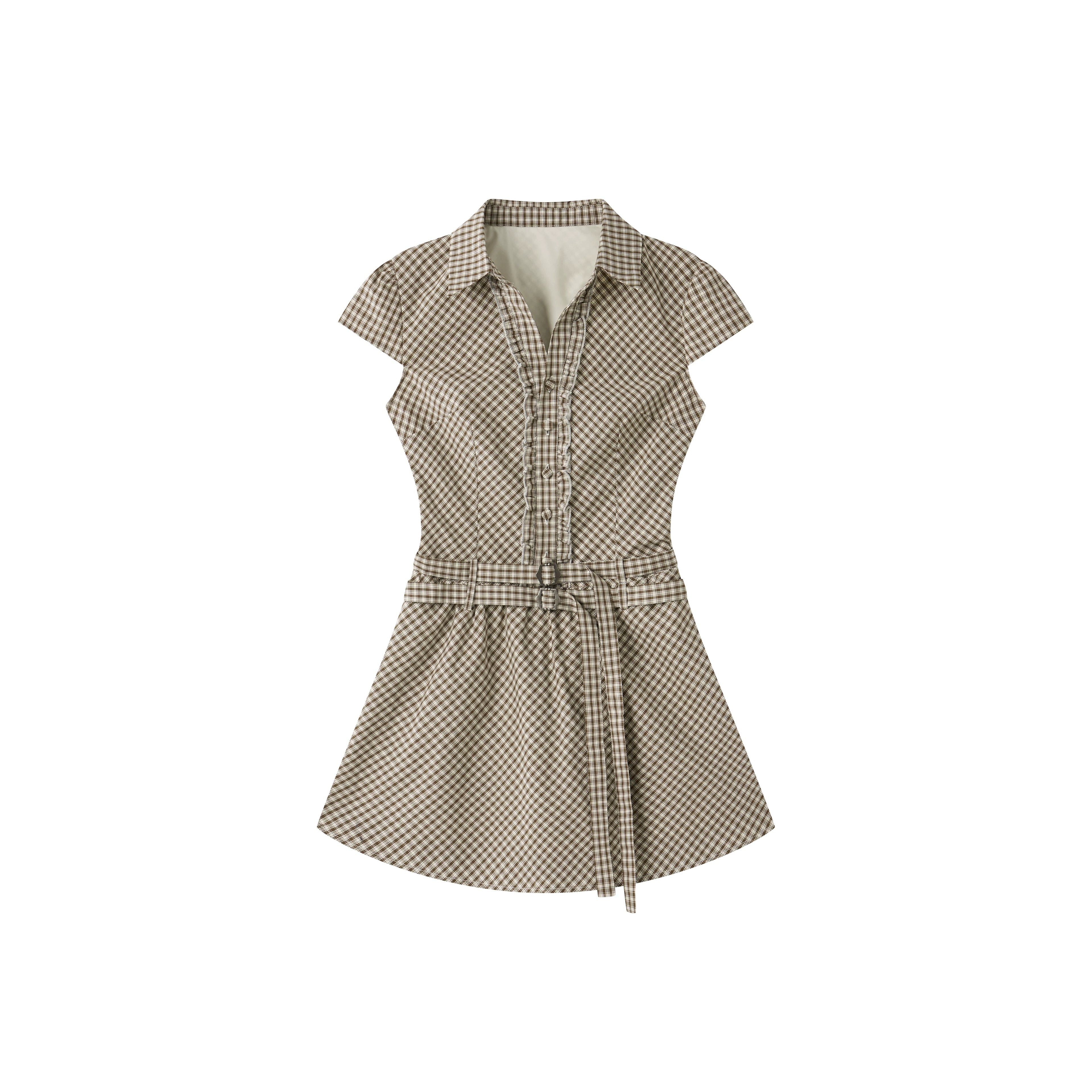 Ruffle Collar Plaid Shirt Dress