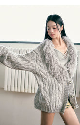 Grey & Khaki Frayed Edge Cardigan - CHINASQUAD