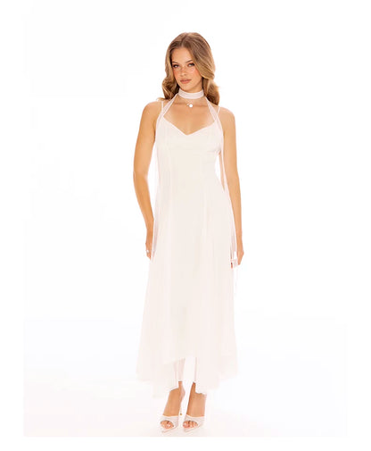 Sheer Bow-Detail Draped Maxi Dress