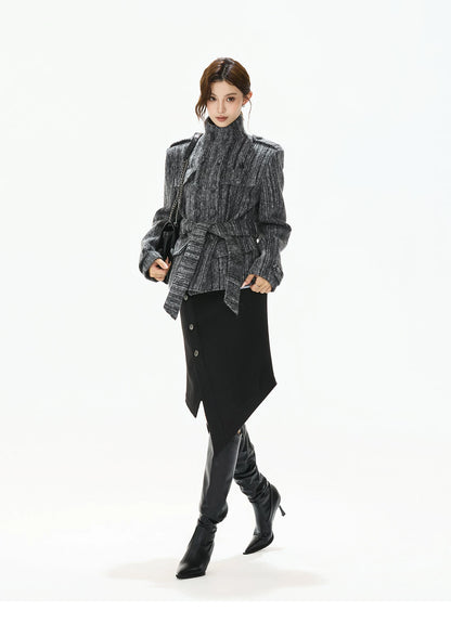 Double-Breasted Belted Wool-Blend Jacket