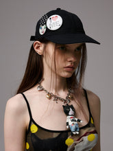 Badge-Embellished Black & White Polka Dot Canvas Flat-Brim Baseball Cap - CHINASQUAD