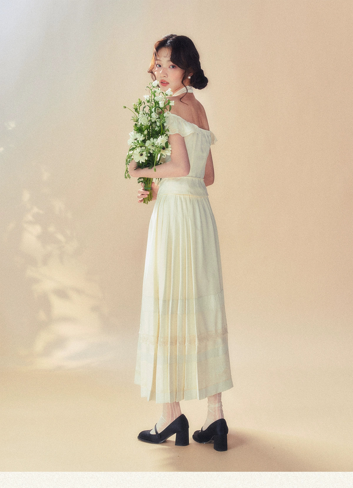 Beige Vintage Pleated Skirt - CHINASQUAD