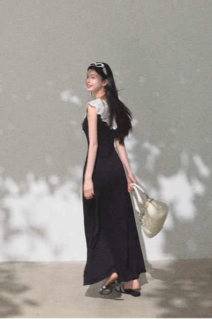 Shifting Tree Shadow Cotton Backless Waist-Cinched Vacation Dress