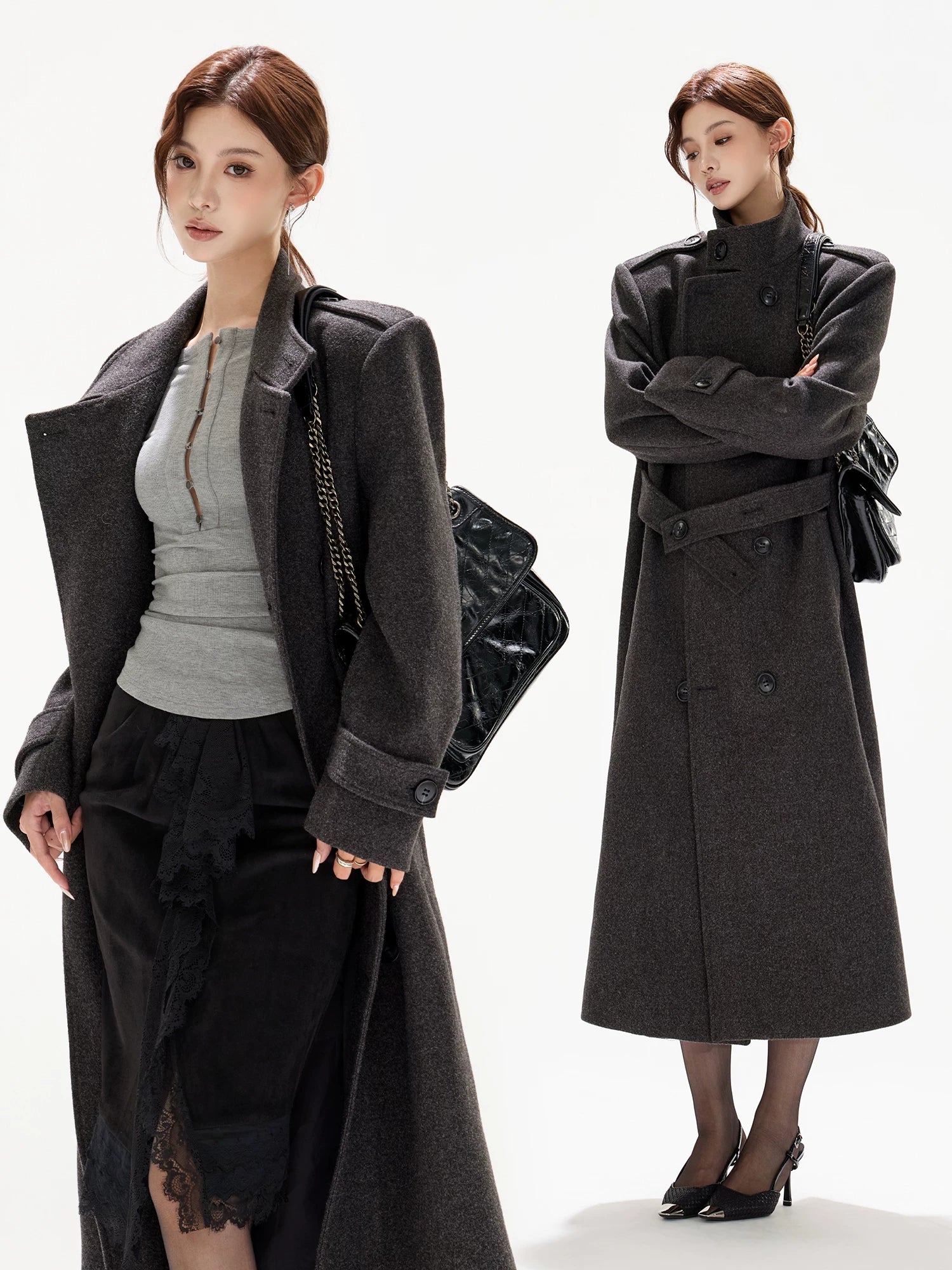 Wide-Shoulder Wool-Blend Overcoat