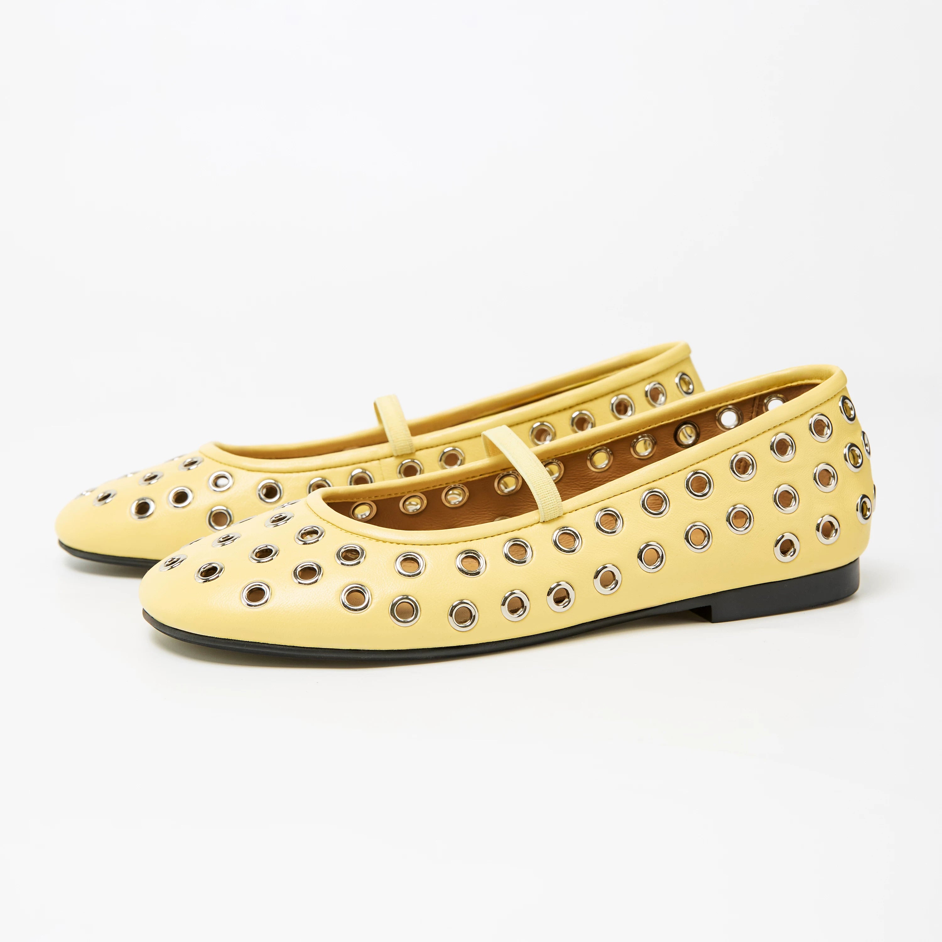 Studded Cutout Sheepskin Ballet Flats