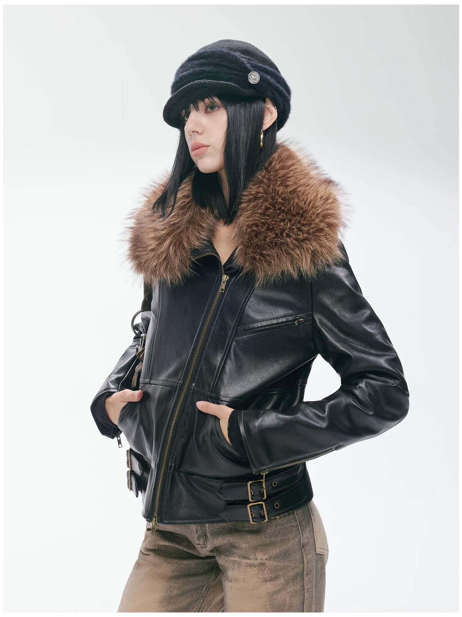 Heavy Punk Windproof Quilted Leather Jacket