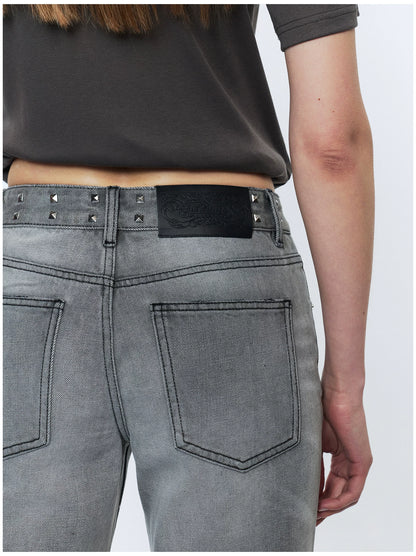 Straight-Leg Washed Denim Jeans
