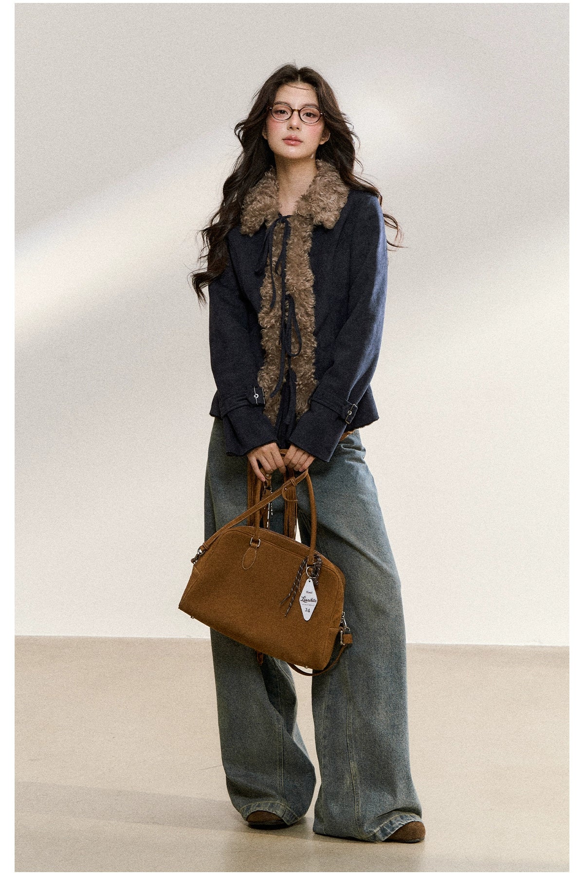 Brown Vintage Shearling Cropped Jacket