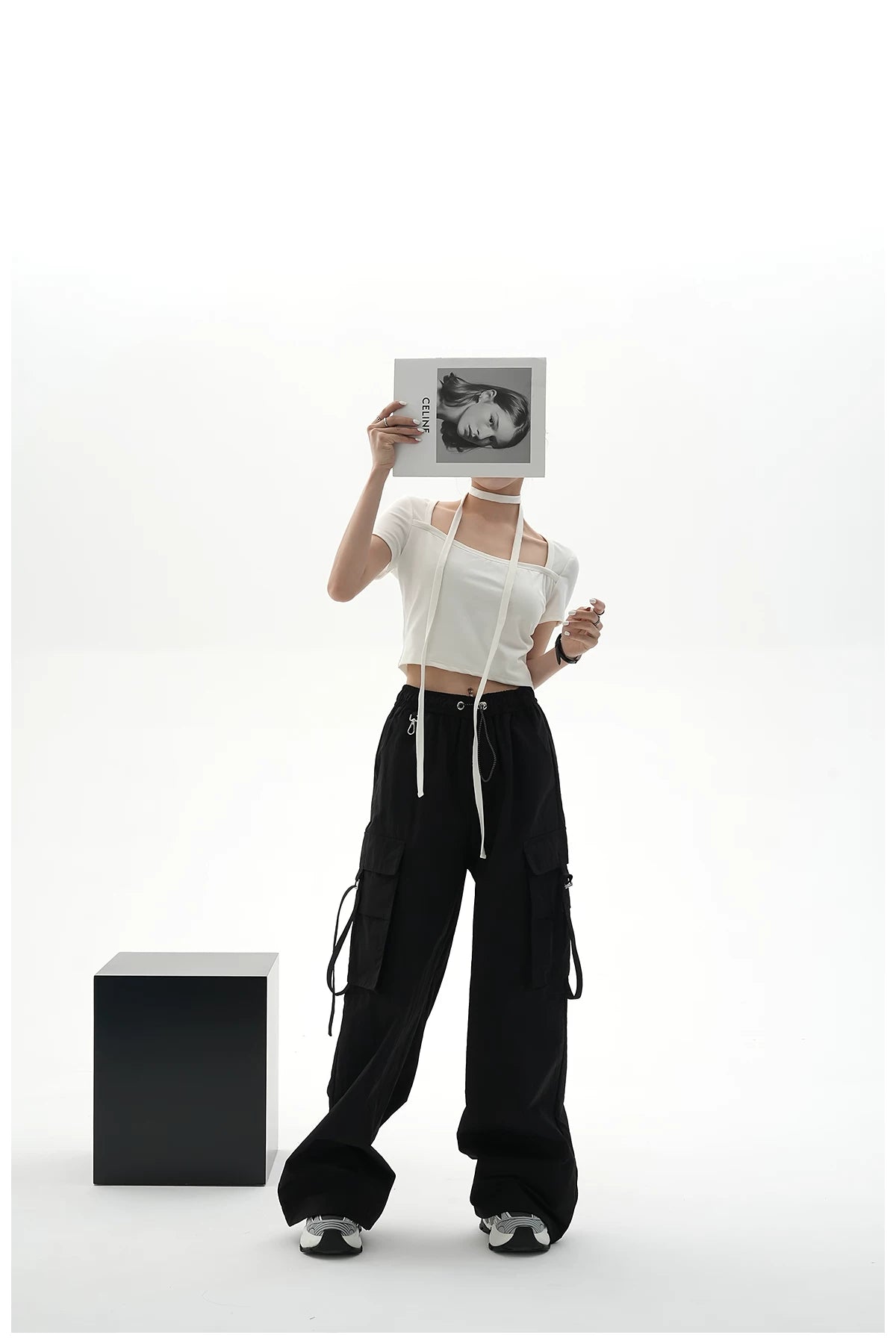 Tie-Detail Square-Neck Cropped T-Shirt