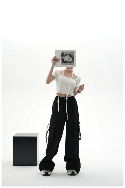 Tie-Detail Square-Neck Cropped T-Shirt