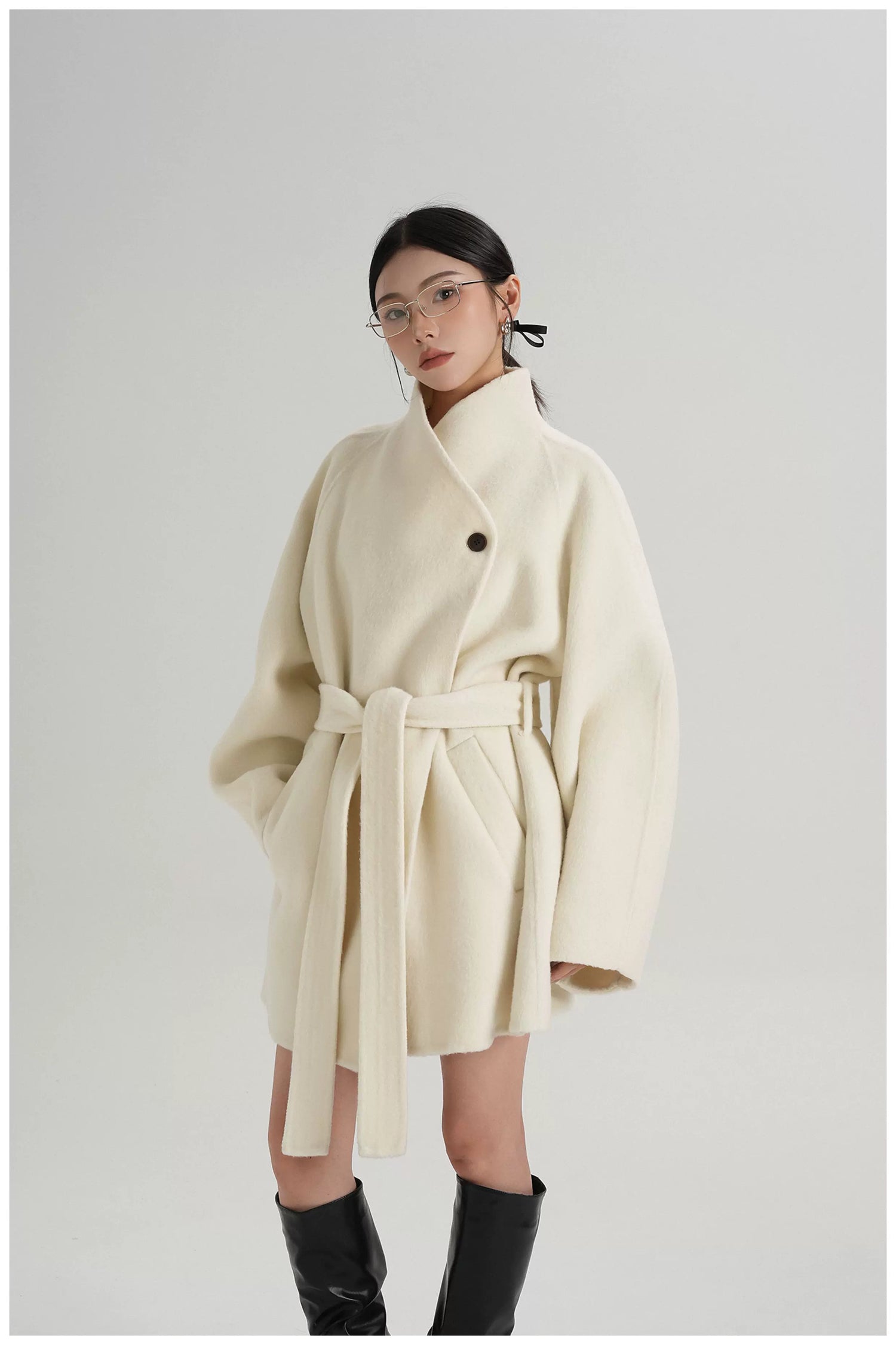 Tie-Belt Mid-Length Double-Faced Wool Jacket