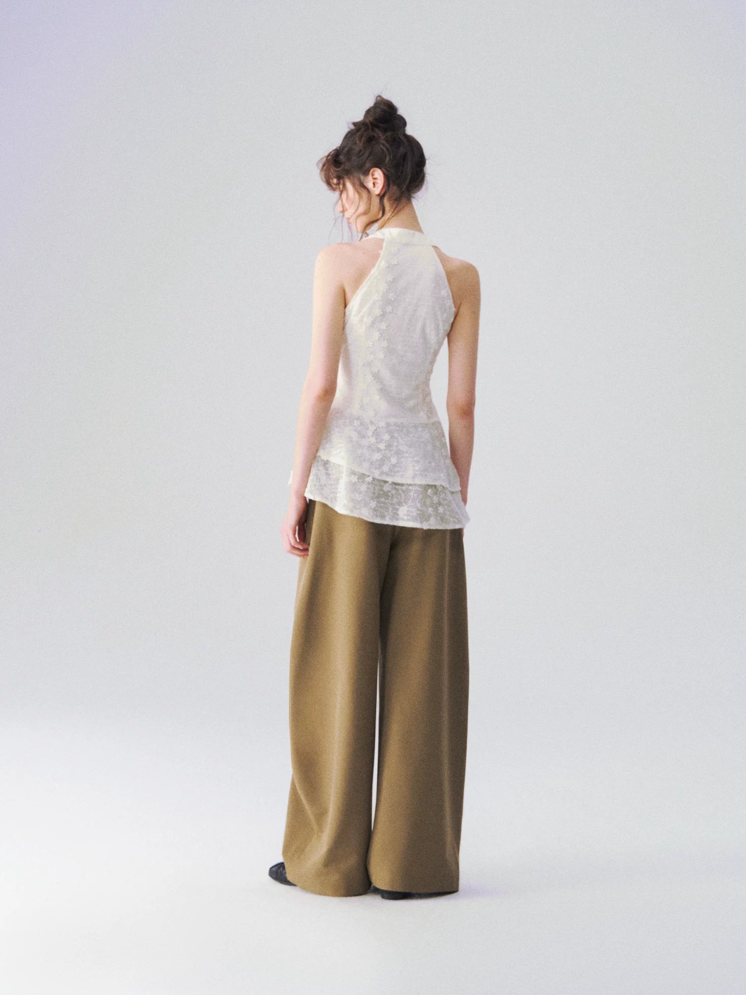 Jacquard Lace Halterneck V-Neck Tank Top