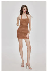 Halter Mesh Sheath Dress - CHINASQUAD