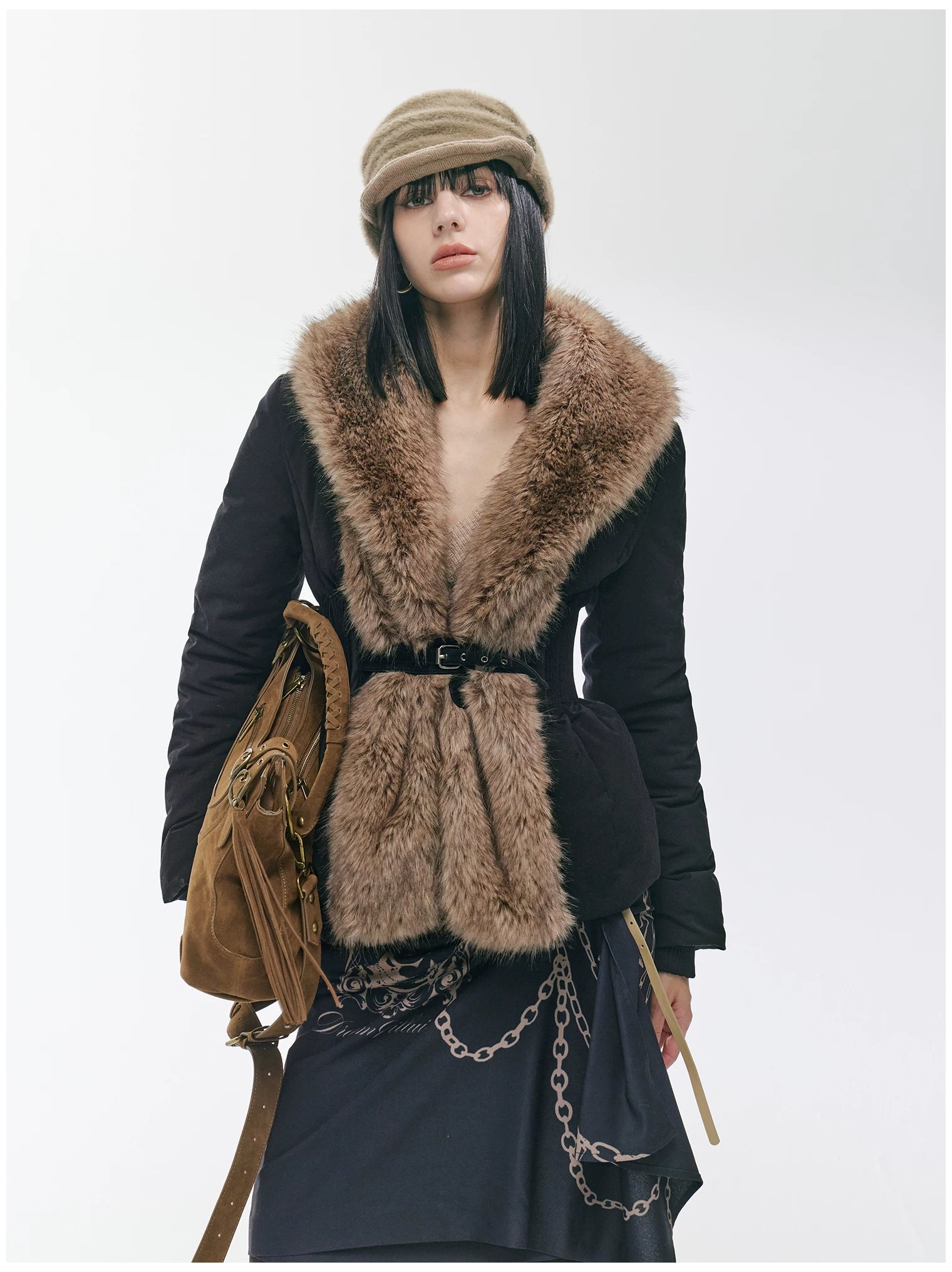 Vintage-Tech Distressed Fur-Panel Down Jacket