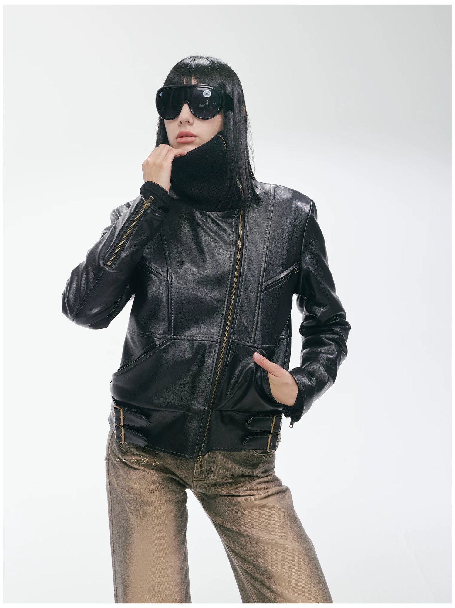 Heavy Punk Windproof Quilted Leather Jacket