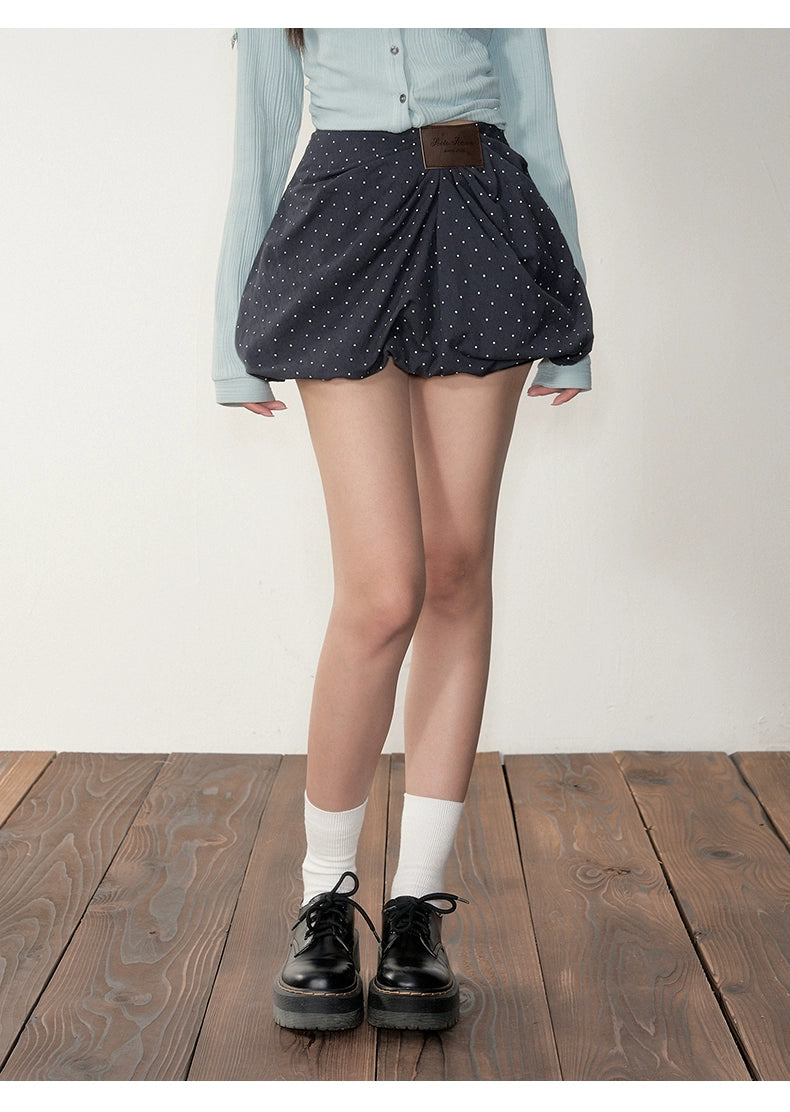 Khaki Petal-Pleat A-Line Skirt