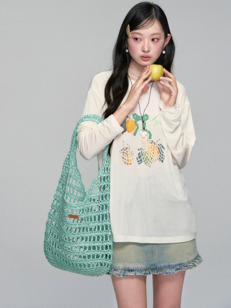 Three-Dimensional Bow Fruit-Print Sunscreen Cover-Up