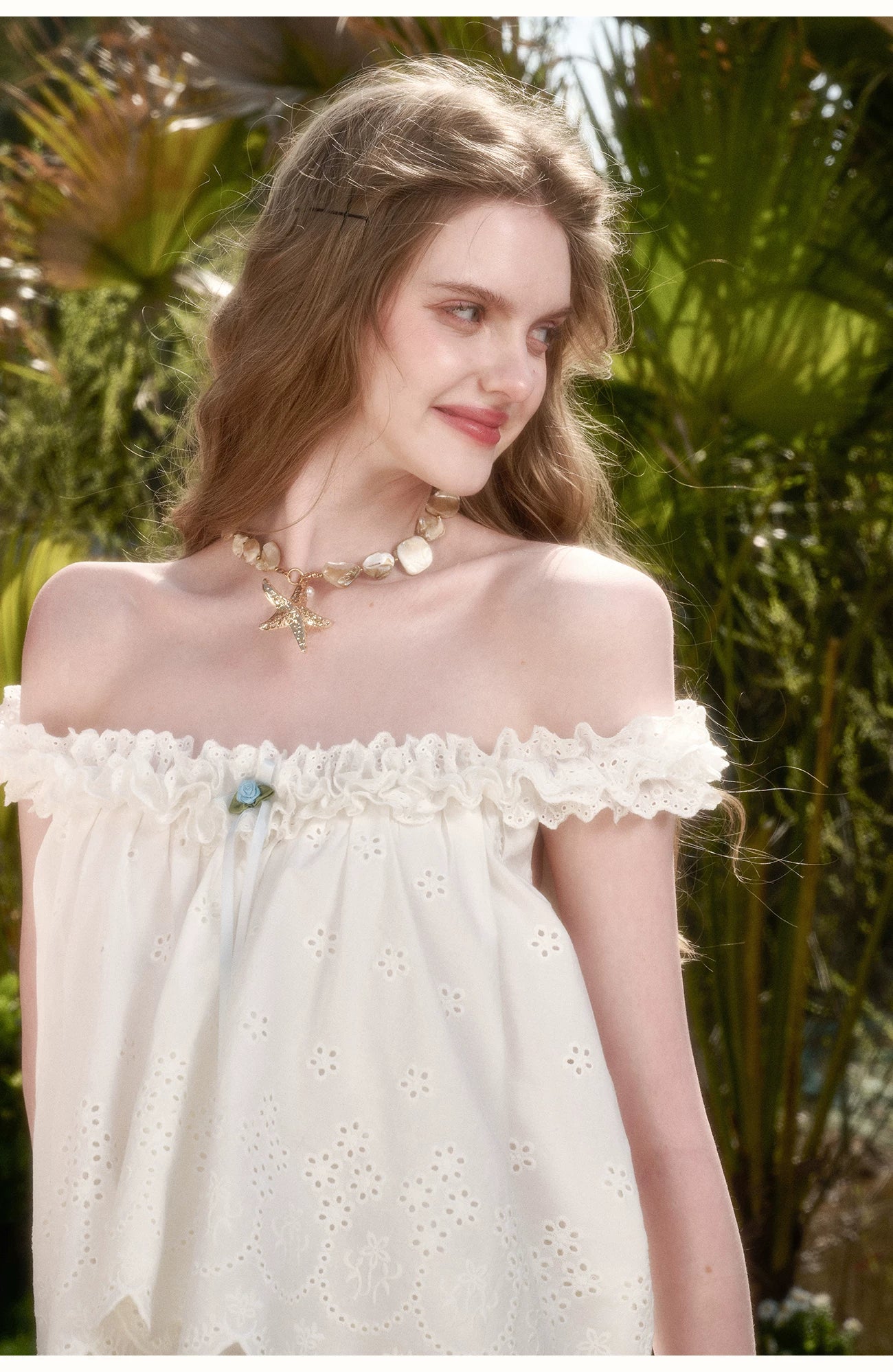 White Jasmine Embroidered Cotton Three-Piece Set