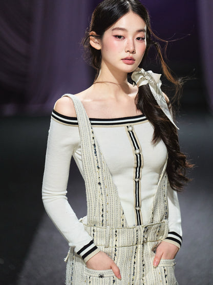Tweed-Inspired V-Neck Wide-Leg Jumpsuit