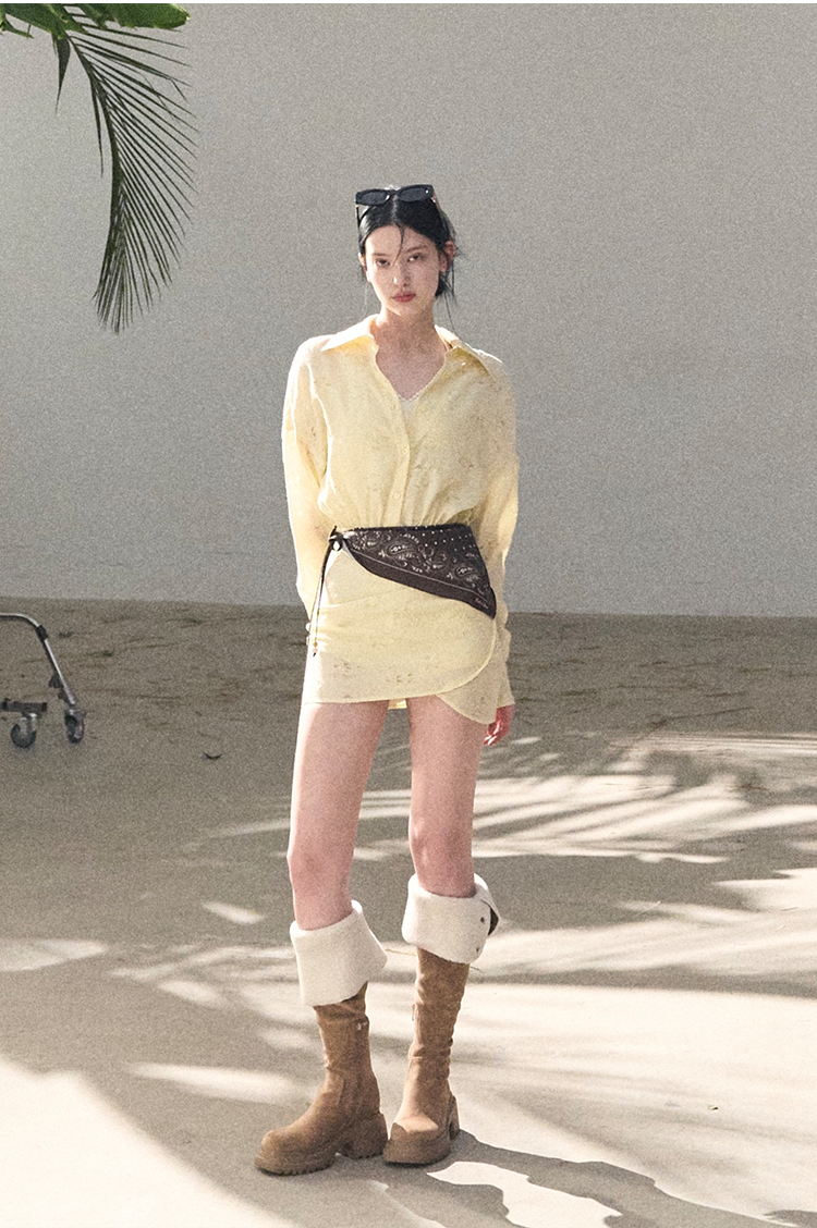 Waist-Cinched Long-Sleeve Shirt Dress