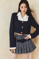 Square Neck Spliced Jacket & Short Skirt Set - CHINASQUAD