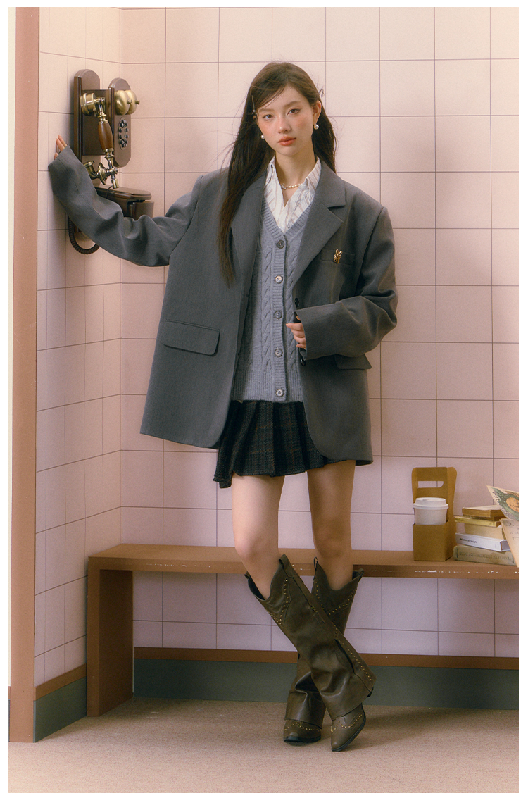 Gray Loose Suit Jacket - CHINASQUAD