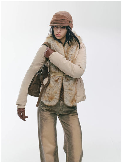 Vintage-Tech Distressed Fur-Panel Down Jacket