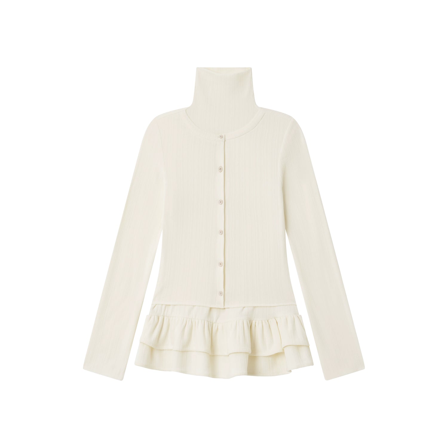 Faux Layered Ruffle-Trim Base Turtleneck