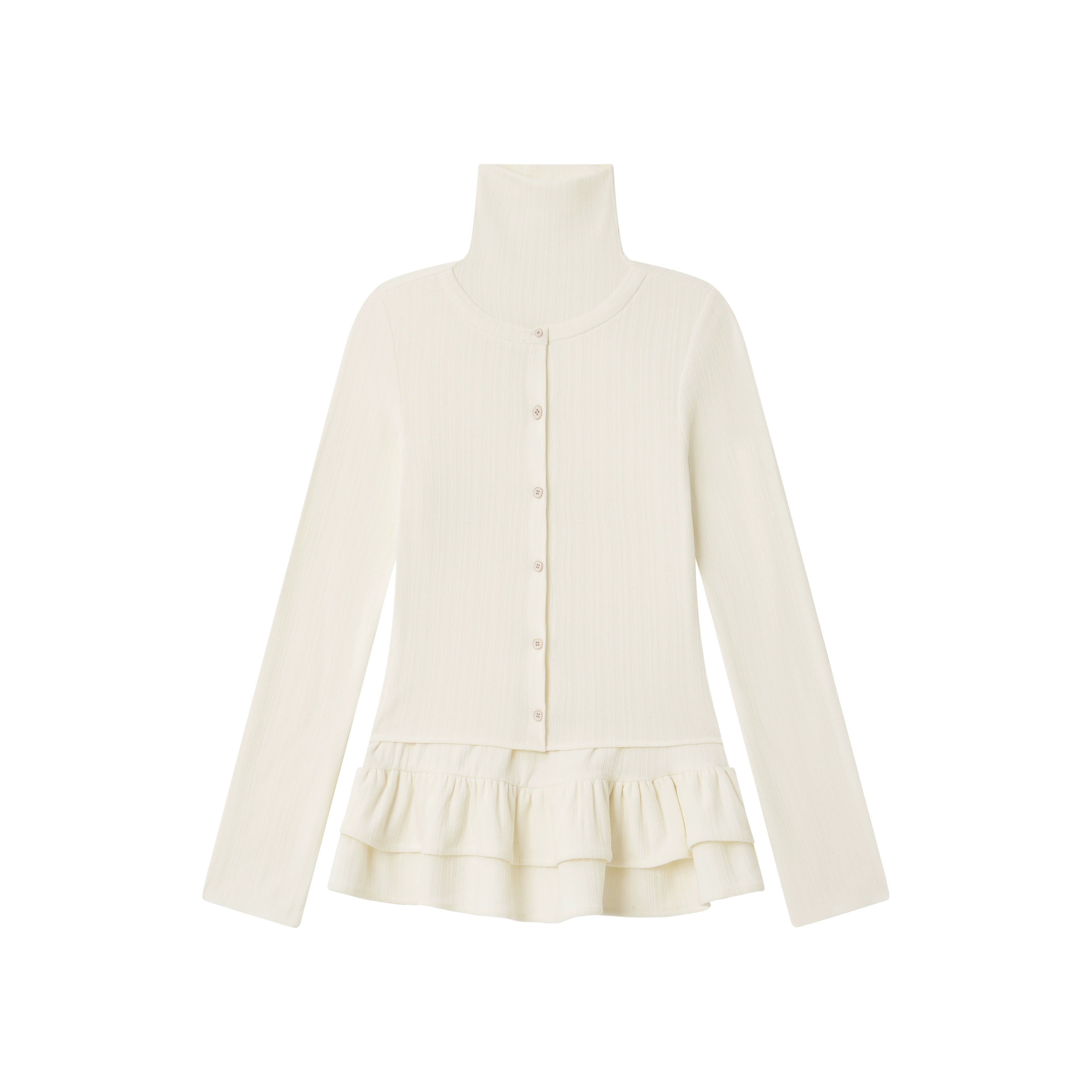 Faux Layered Ruffle-Trim Base Turtleneck