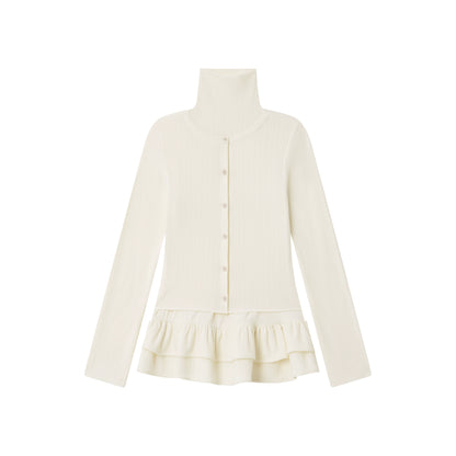 Faux Layered Ruffle-Trim Base Turtleneck