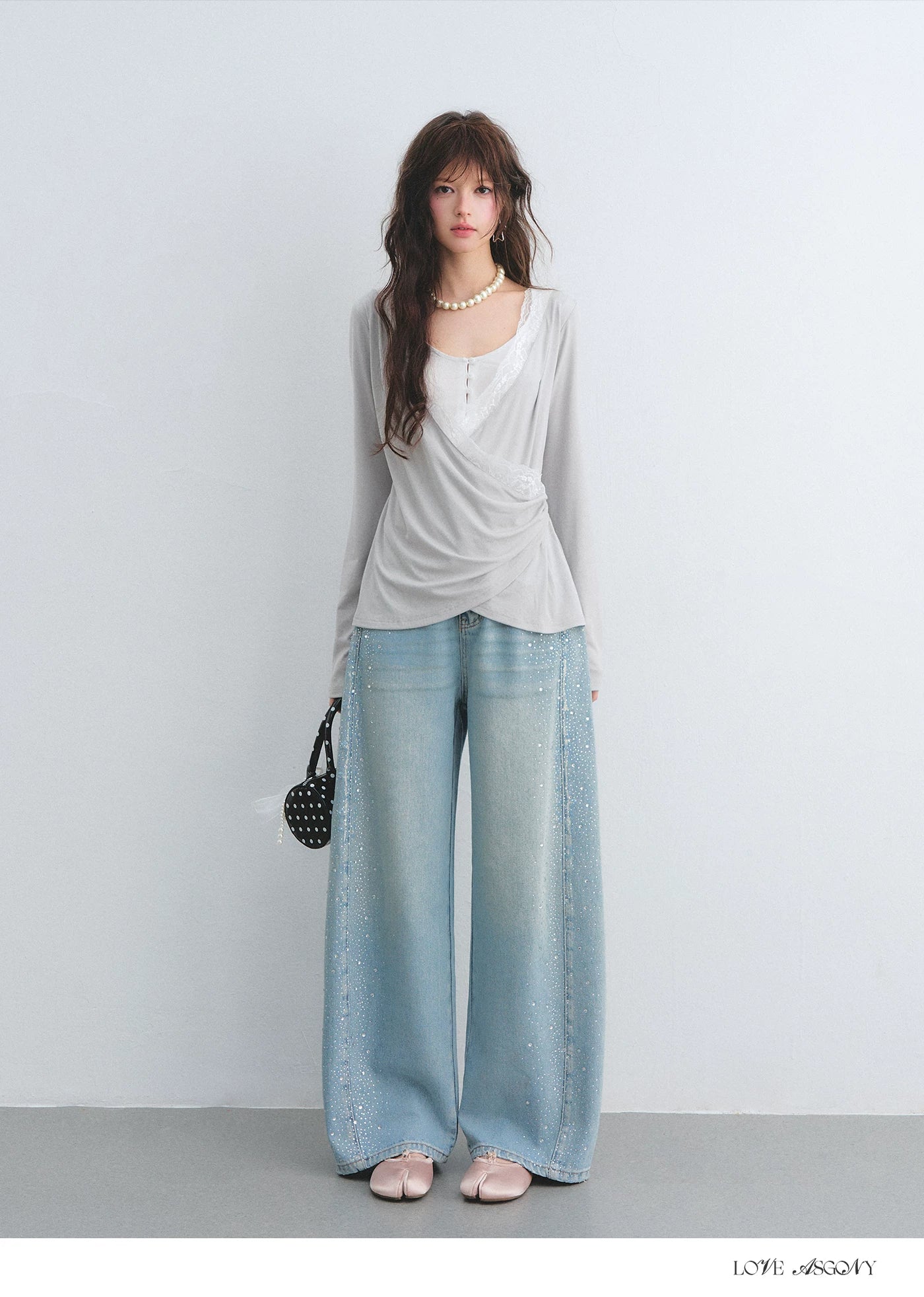 Tencel Lace Contrast Layered Cross-Drape Blouse