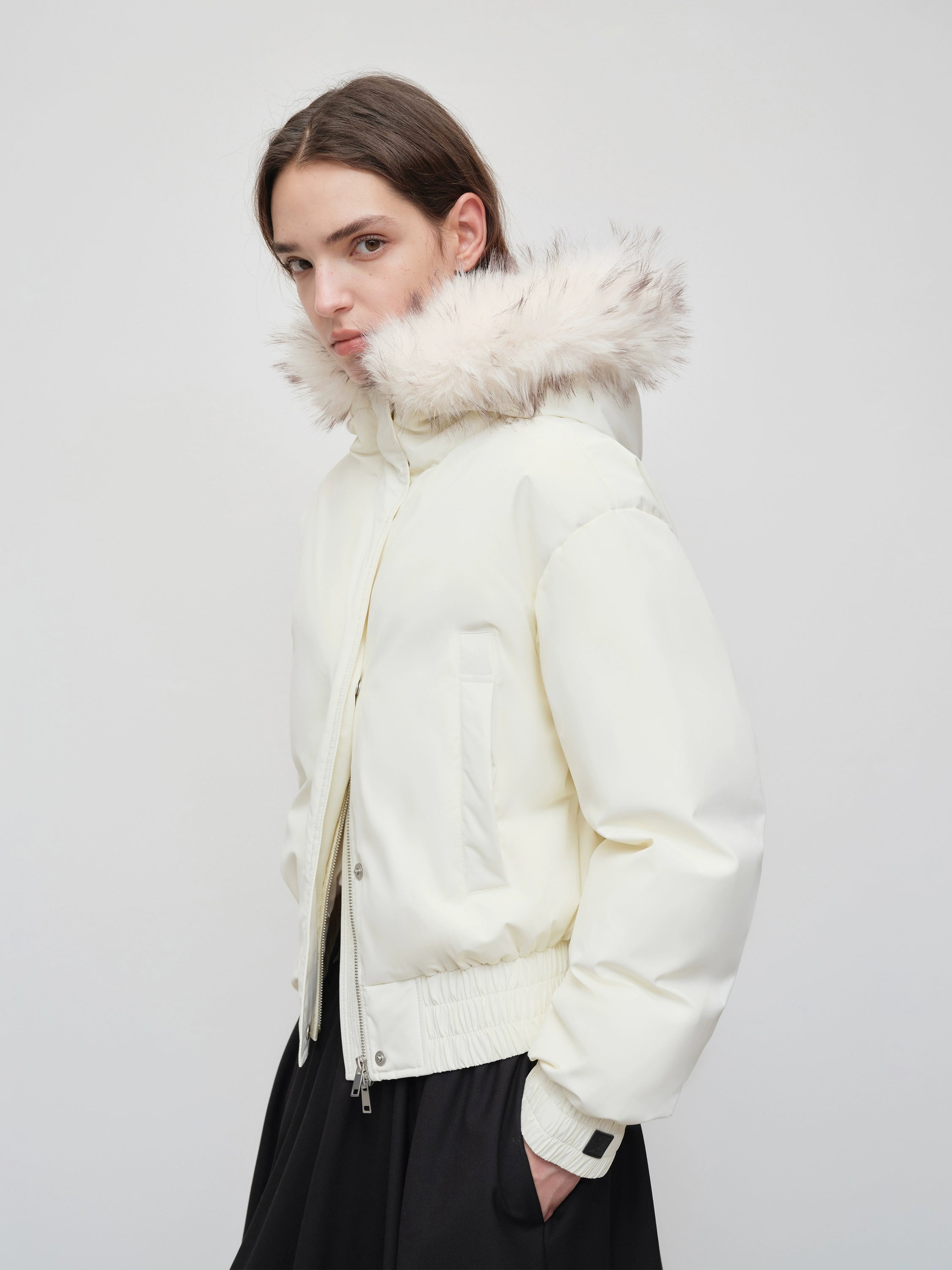 Faux Raccoon Fur Trim 90% White Duck Down Parka