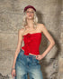 NEVERMORE Red Floral Ruched Bandeau Crop T-shirt – view 4