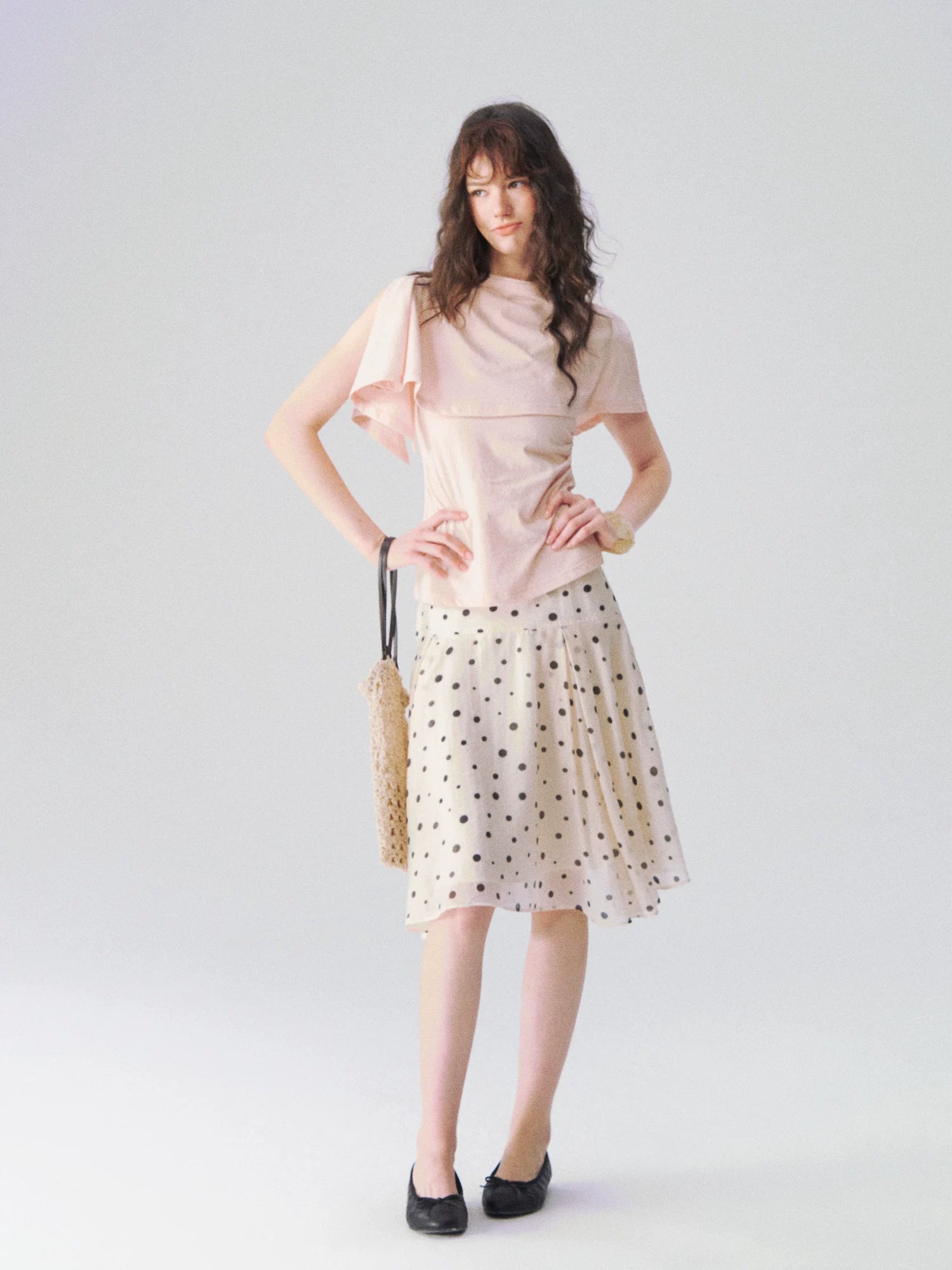 Lyocell Polka Dot Midi Skirt