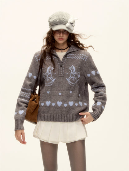 Pony Jacquard Knit Pullover