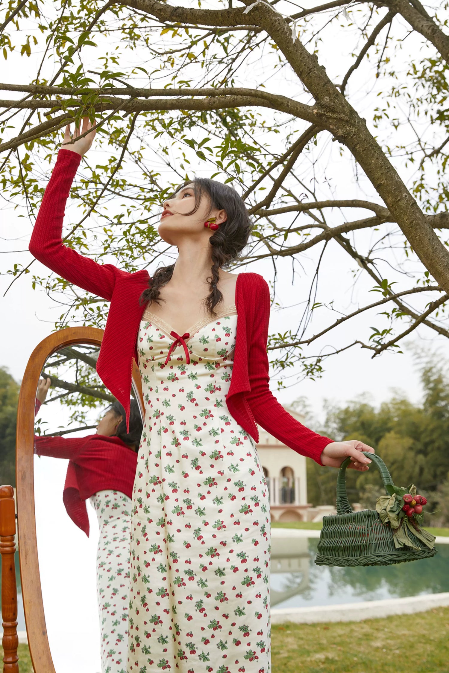 Vintage Satin Floral Slip Dress &amp; Cardigan Set