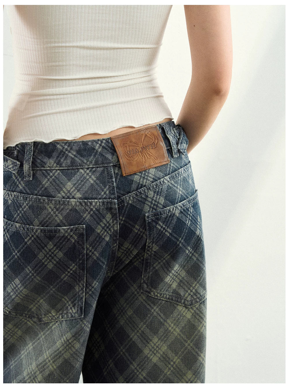 Vintage Washed Plaid Denim Pants