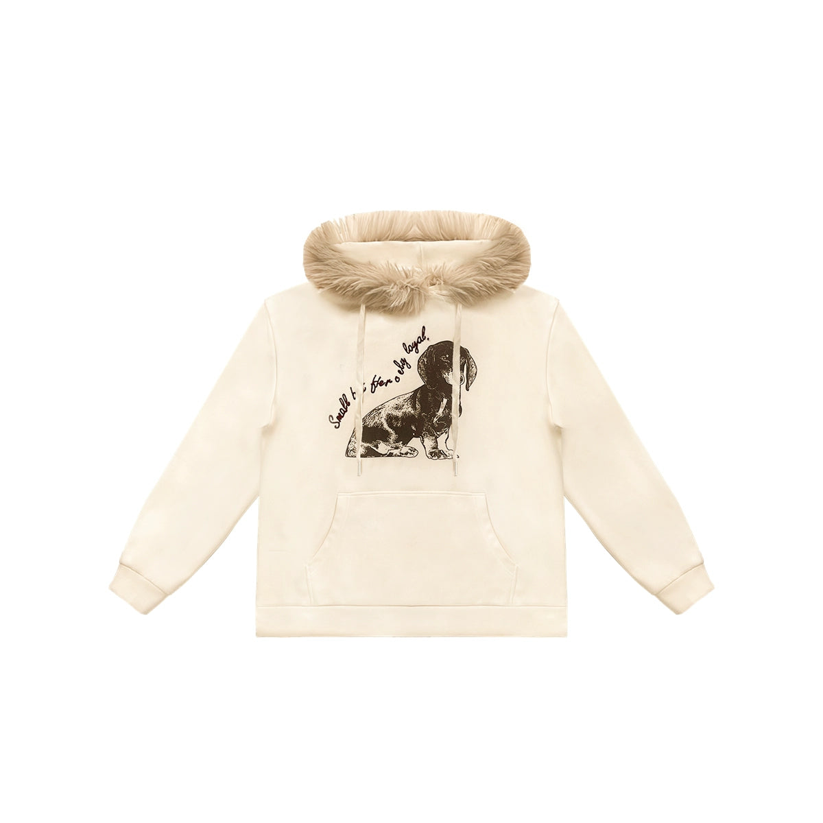 Retro Dog Print Fleece-Lined Hoodie