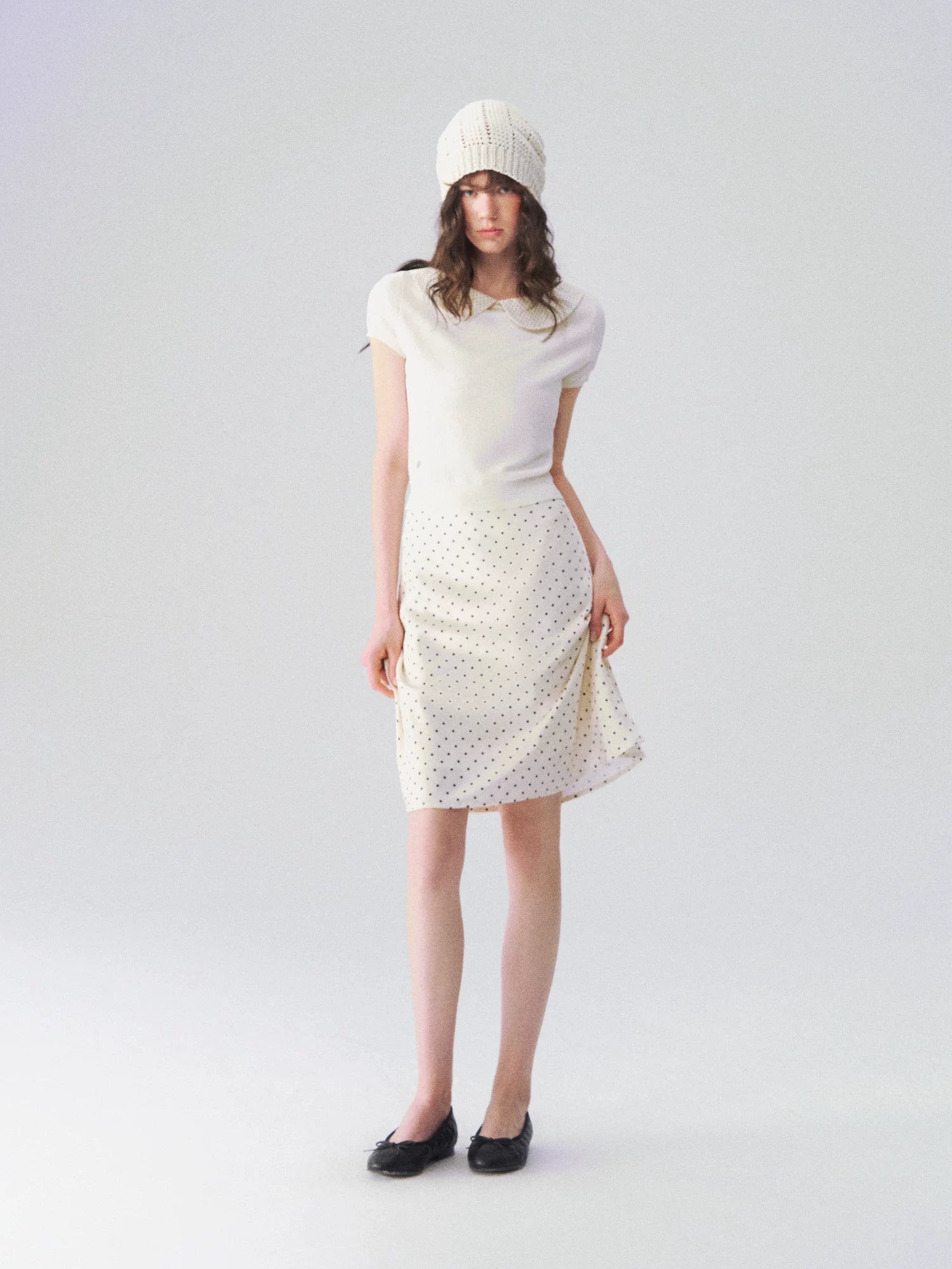 Peter Pan Collar Contrast Knit Short Sleeve Top